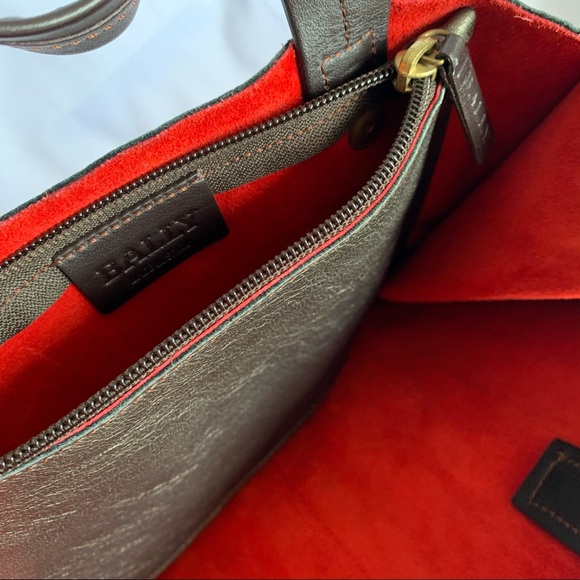 BALLY Brown Metallic Medium Leather Tote - Picture 8 of 11